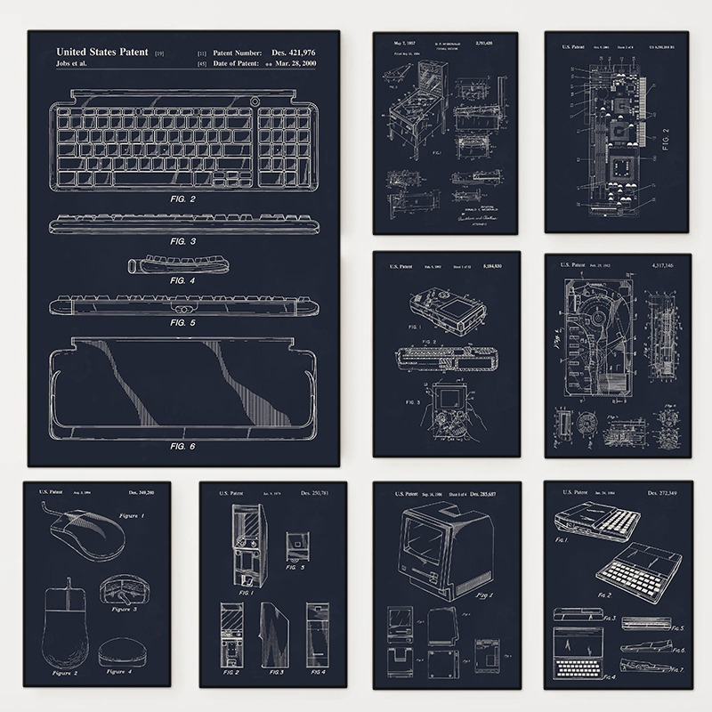 Retro Gaming Life - Компьютерные игровые технические патенты, плакат, материнская